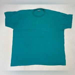 VINTAGE BVD Blank Pocket T-shirt Men 3XL Green Teal USA 90s Single Stitch